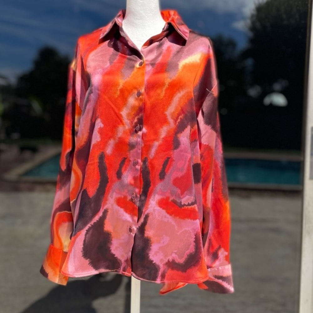 Bailey 44 Watercolor Button Down Blouse Size Medium